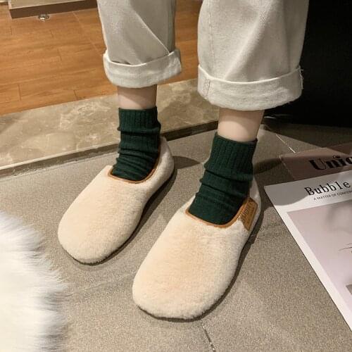 Women Plus Velvet Cotton Shoes Lady Shoes Autumn Outside Wearing Flat Shoes Women Casual Shoe White Warm Zapatos De Mujer W36-71