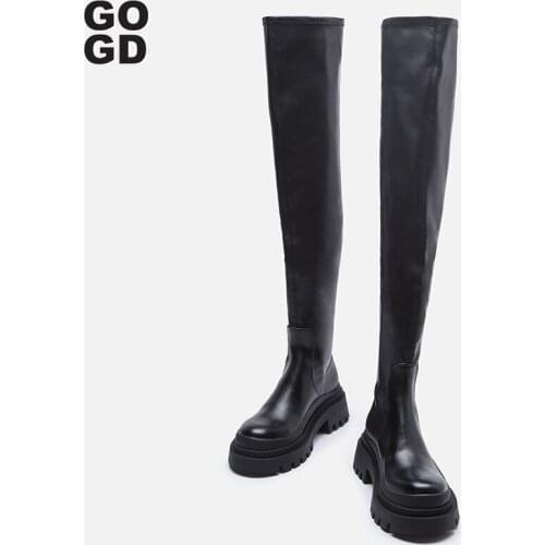 [GOGD]2021 womans British style Round last Pu comfortable and joker Knee-high boots High quality Factory sale Party girl shoes