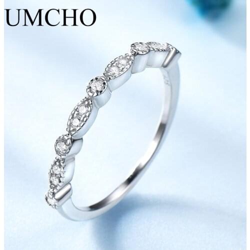 UMCHO Romantic Genuine 925 Sterling Silver Jewelry Wedding Bands Rings For Women Classic Engagement Gift Fine Jewelry