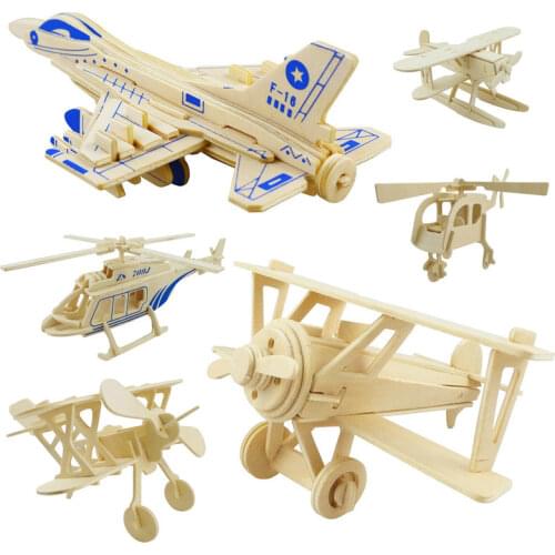 1Pcs 3D Wooden Aircraft Helicopter Model Military Simulation Toys DIY Puzzle Board Arms Children Educational Construction Toy