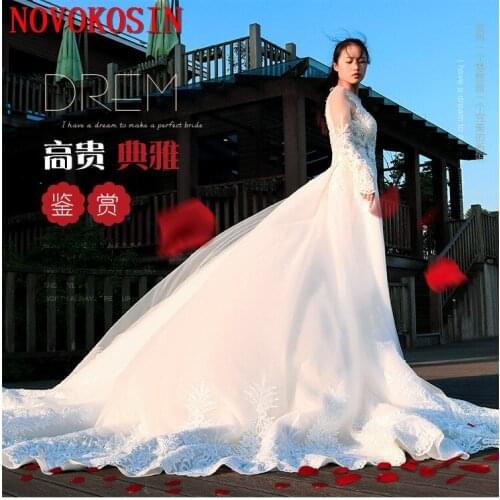 2020 Detachable Cathedral Train Long Sleeves Tulle Wedding Gown Mermaid See Through Appliqued Beading Lace Bridal Wedding Dress