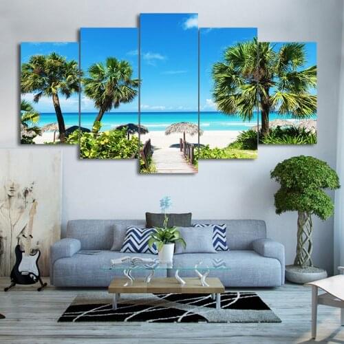 5 Pieces Beach Seascape Painting Coconut Grove Full square round DIY 5D Diamond Painting cross stitch kits mosaic embroidery