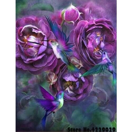 5d DIY diamond painting 100% full Square diamond rhinestone hummingbird purple flower pasted diamond mosaic unfinished
