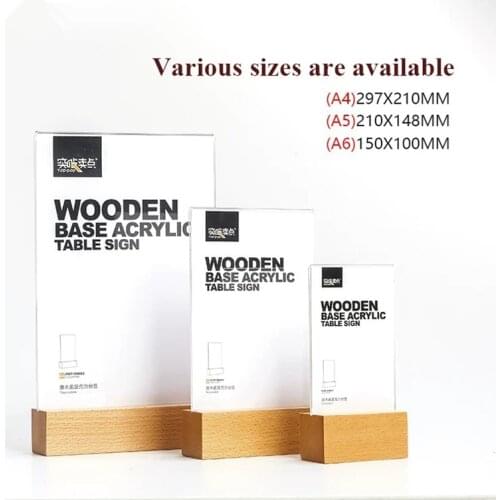 A5 Wooden Acrylic Menu Paper Holder Table Stand Sign Holder Poster Holder Frame Display Stand