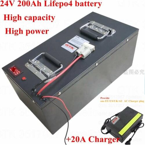 GTK 24v 200Ah Battery LiFePO4 Rechargeable Battery 24V 200AH Battery Pack Solar System + 10A charger