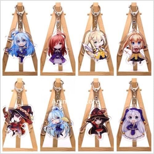 Anime Konosuba Keychain Figure Aqua Megumin Lalatina Ford Dustiness Eris Wiz Acrylic Bag Pendant Keyring for Gift