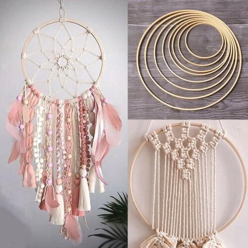 Bamboo Rings Embroidered Dream Catcher Hoop DIY Wooden Circle Round Catcher For Flower Wreath Garden Decoraplant Hang Ing Basket