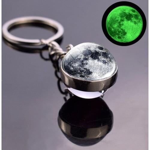 Luminous Moon Glass Ball Key Chain Earth Sun Jupiter Planet Keychain Galaxy Solar System Jewelry Glow The Dark Pendant Gift