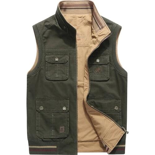 Brand Vest Men Double-sides Wear Vest Male Pure Cotton Loose Military Waistcoat Chalecos Para Hombre Plus Size 6XL 7XL 8XL
