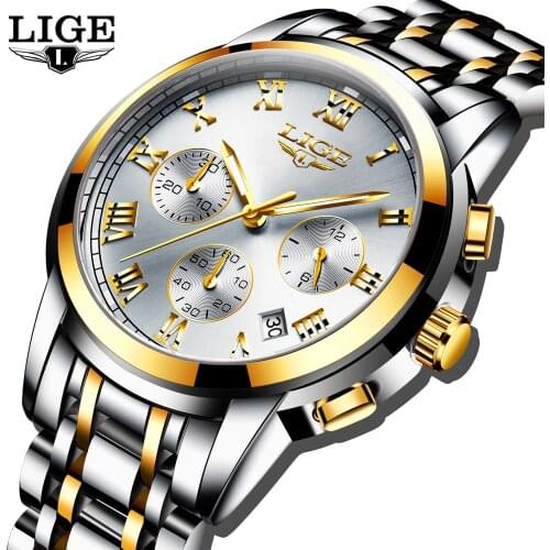 Relogio Masculino LIGE Men Watches Top Luxury Brand Full Steel Waterproof Sport Quartz Watch Men Fashion Date Clock Chronograph