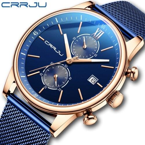 Sports Wristwatch For Man CRRJU Top Brand Stainless Steel Waterproof Clocks Men Watch Military Quartz WristWatch Chronograph