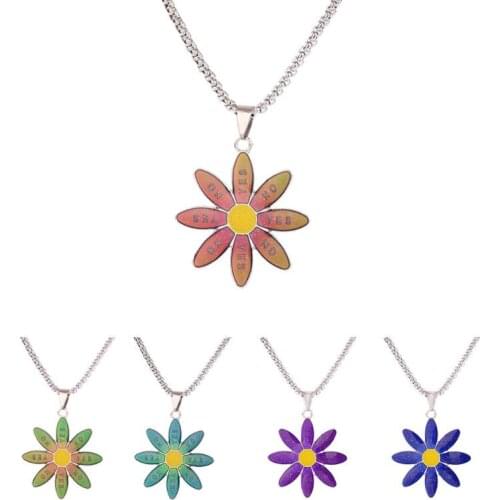 YES NO Flower Gemstone Color Change With Temperature Necklace Daisy Magic Emotion Feeling Mood Pendant Necklace Jewelry