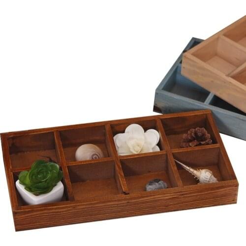 Retro Wood Craft Storage Flower Pots Wooden Boxes Decorative Classification Wooden Boxes Cosmetic Bead Rings Jewelry Storage Box