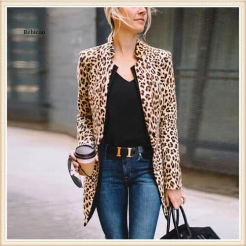 Women Slim Casual Business Suit Jacket Coat Outwear Cardigan Top Leopard Elegant Lady Loose Fashion Party Club Streetwear