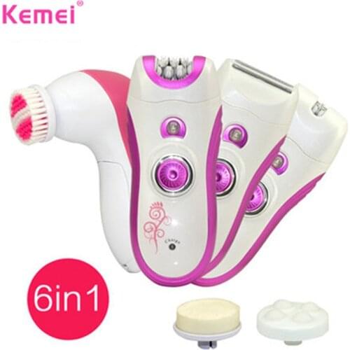 Kemei 6 in1 Elecric Epilator for Women Hair Removal Machine Multifunctional Lady Shaving Tools for Female Whole Skin Care
