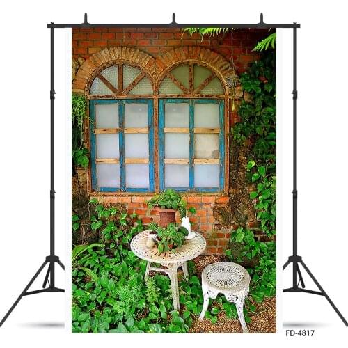Brick Wall Window Plant Photo Backdrop Computer Printed Photography Background for Children Baby Portrait Pets Photophone Props