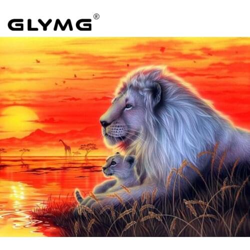 GLymg Animal Diamond Embroidery Sunset Leopard Maternal Love Diy Diamond Painting Cross Stitch Full Square Mosaic Picture Gift