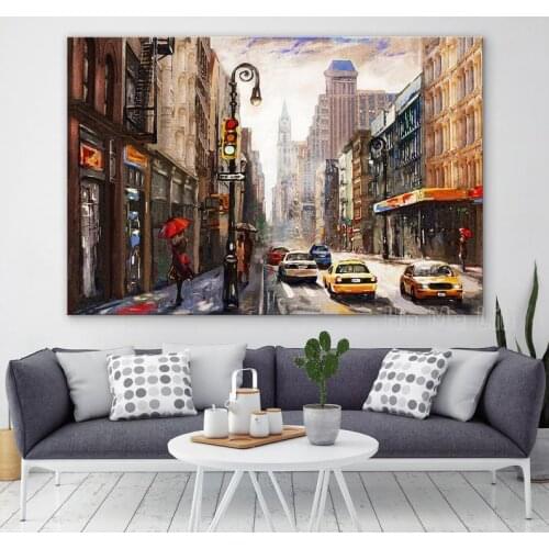 American City Canvas Painting New York Street View Oil On Canvas Style Illustration Modern Art