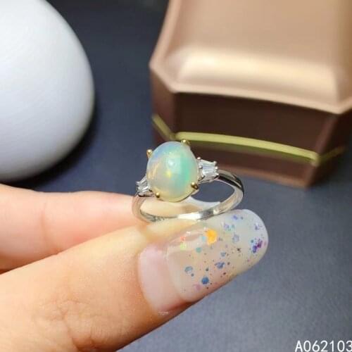 KJJEAXCMY fine jewelry 925 sterling silver inlaid natural opal Womens personality simple oval adjustable gem ring support detec