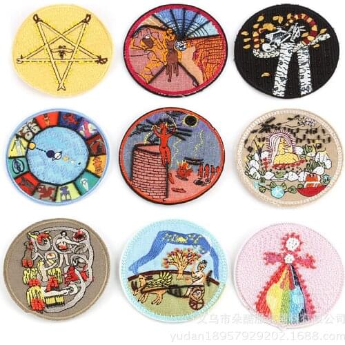 20 Pcs/lot Round Embroidery Patch Handmade Beads Strange Things Cotton Linen Fabric Clothing Sewing Accessories Badges Wholesale
