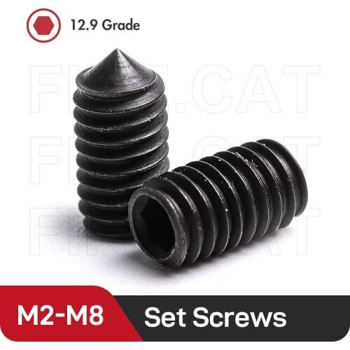 M2.5 M3 M4 M5 M6 M8 Hex Hexagon Socket Cone Point Grub 12.9 Grade Carbon Steel Set Screws 5/10/20/50 Pcs Allen Head Set Bolts