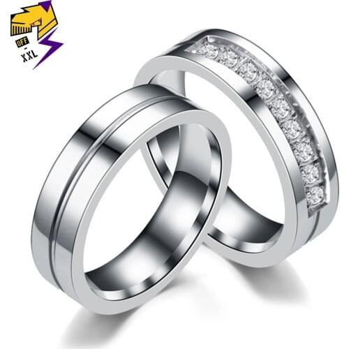 Trendy Stainless Steel Jewery Women Ring Rhinestone Engagement Wedding Bands Finger Rings Gold Silver Color Size 5-13
