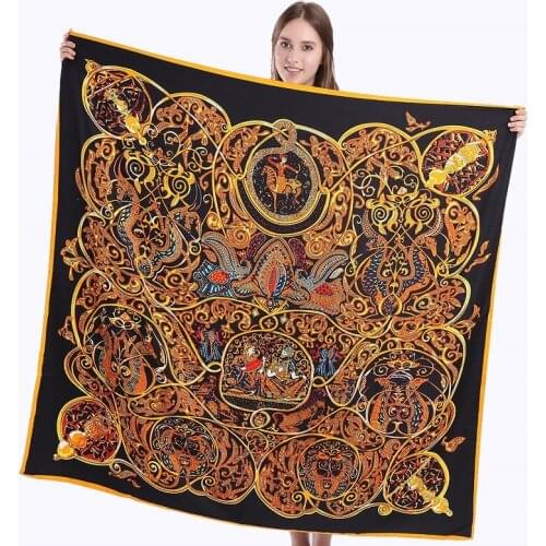 Fashion brand kalana Ladies autumn Twill imitation silk scarf 130*130cm large square scarf Hobbit print clothing shawl scarf