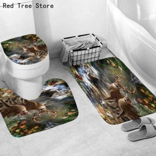 Deer Dragon Digital Bathroom Three-pieces Set Toilet Bathroom Kitchen Floor Mat U Shape Pedestal Seat House Warming Gift Decor