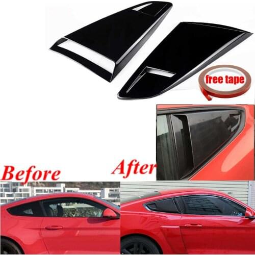 1/4 Quarter Glossy Black Car Side Window Quarter Louver Side Vent Scoop Cover Trim For Ford For Mustang 2015-2020 2Dr Coupe