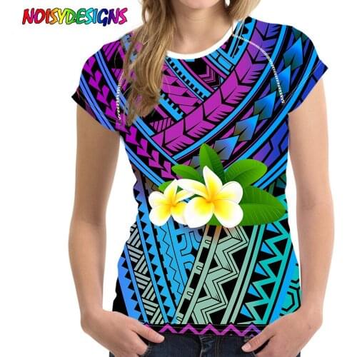 NOISYDESIGNS O-neck Women Girls T-shirt Short Sleeve Polynesian Plumeria Prints Gradient T-Shirt Loose Casual Summer Tee Top