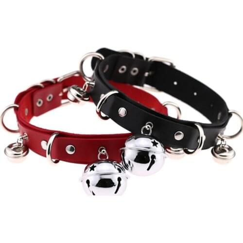 PU Leather Sexy Bell Collar Lead Chain Bell Choker Slave Costume BDSM Bondage Necklace Neckband Sex Toys 2 Colors