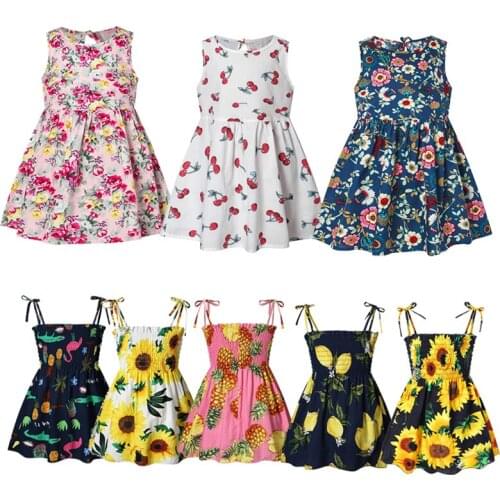 1-6 Years Baby Girls Sleeveless Flower Print Dresses Clothes Kids Summer Princess Dress Children Party Ball Pageant Dress Outfit