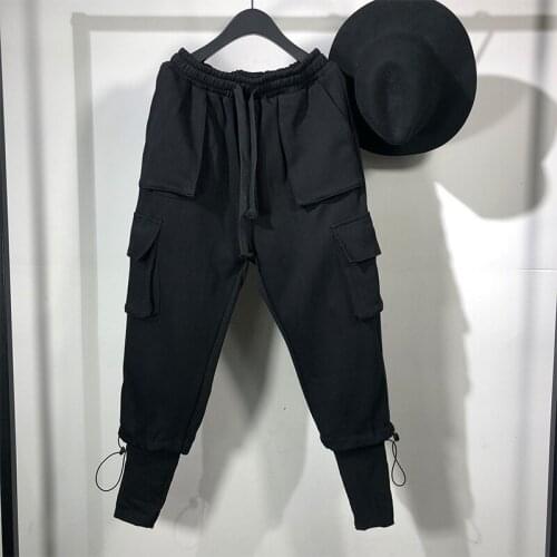 Owen Seak Men Casual Harem Pants Gothic Men Clothing Cargo High Street Sweatpants Summer Men Calf-Length Pant Loose Black Pants