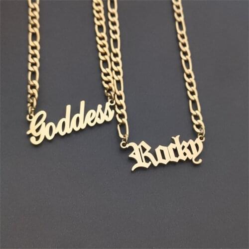 Block Letter Name Pendant Necklace Women Men Hip Hop Jewelry Personalized Nameplate Choker Necklaces Figaro Chain Custom Colar