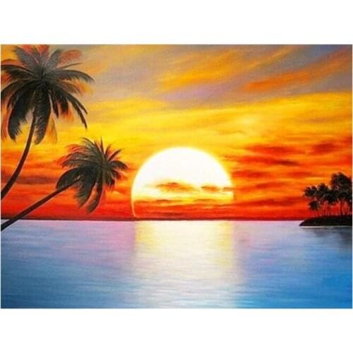 Scenery diamond painting by numbers sunset palm tree mosaic art canvas embroidery stickers rhinestone picture puzzle wall paper