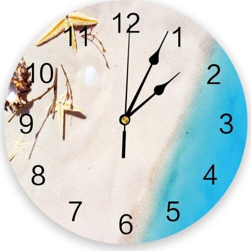 Beach Sea Silent Decorative Wall Clock Digital Clock Operated Round Home Office School Clocks