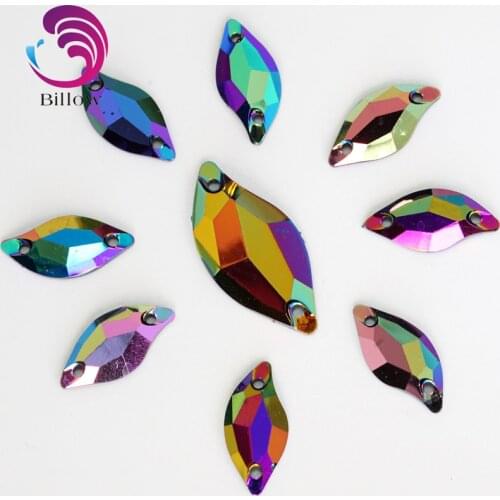 9x20mm 50pcs Leaf Resin Sew On Rhinestones AB Colors Sew On Stone Flatback Resin Sewing Crystal for Garment Accessories B3521
