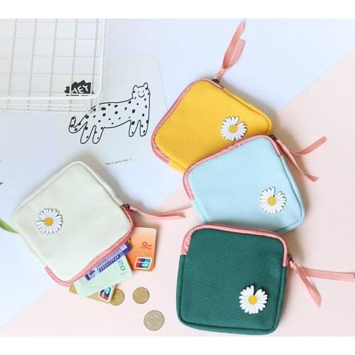 Cute Flower Coin Purse Small Square Mini Change Purse Canvas Women Coin Pouch Girls Short Card Wallet Cosmetic Lipstick Pouch