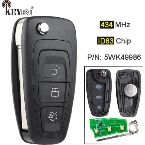 KEYECU 434MHz 4D63 Chip 5WK49986 Replacement Remote Key Fob 3 Button for Ford C-Max S-Max Focus MK3 Grand Mondeo 2010-2018
