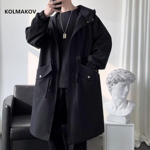 2021 spring Long style coat mens High quality casual trench coat , casual hoooded jackets men,Mens Clothing Windbreakers