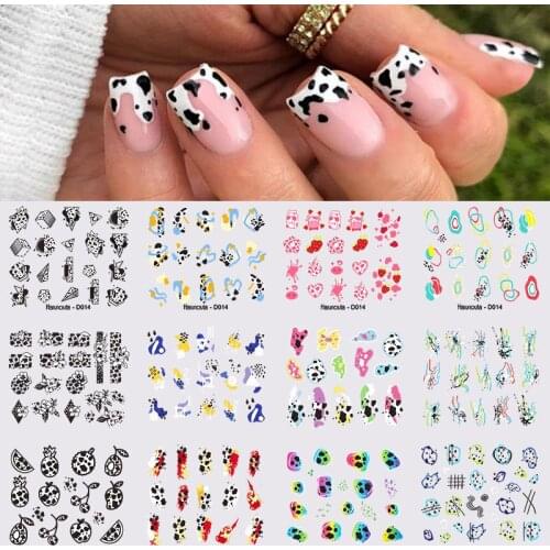 12 Styles Cute Milk Cow Nail Water Decals Sweet Love Heart Flowers Water Transfer Sliders for Nails Leaves Stickers Manicures