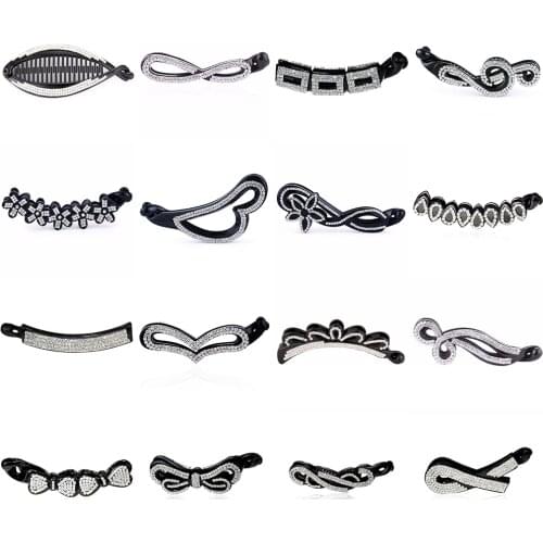 Rhinestone Hair Clips for Women Ladies Long Barrettes Hairpins Flower Heart Black Banana Hairclip Claws Clip Hair Accessories