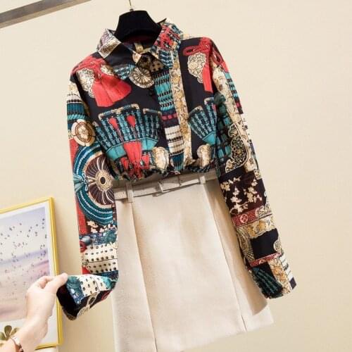 Women Blouse Spring Vintage Printed Chiffon Long Sleeve Top Shirt Autumn Blusas Ropa De Mujer