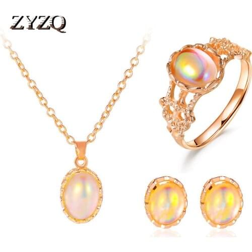 ZYZQ Romantic Wedding Jewelry Set Temperament Moonstone Earrings Imitation Opal Jewelry Fashion Bridal Accessories
