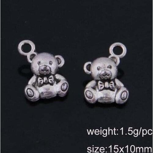 75pcs 15*10mm Antique Silver Plated Bears Charms Pendant Jewelry Findings Fit For DIY Jewely