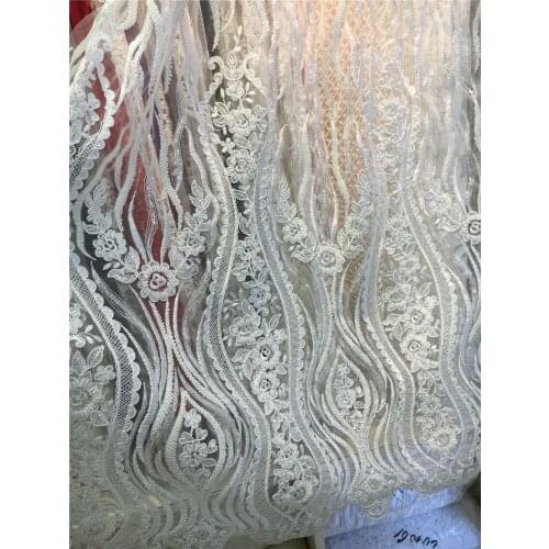 135cm Heavy Beaded Embroidered Lace Fabric For Wedding Dress Lace Guipure Tulle Paillettes Fabrics Tecido AF0080