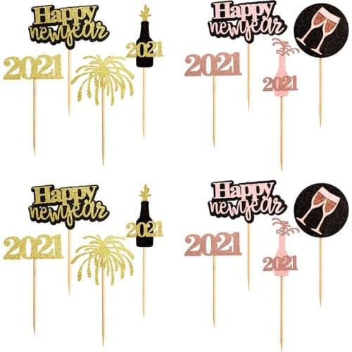 16Pcs Dessert Supplies 2021 Cake Topper for New Year Party Cake Decor