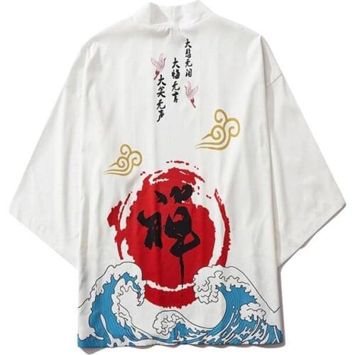 2020 New Ukiyo Painted Chinese Costume Seven Sleeve Surplices Men Women Cloak Shirt Japanese Kimono Traditional Japones Cosplay