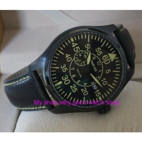 44mm Parnis Sapphire Crystal Japanese 8255 automatic Self-Wind Movement Mens Watch Luminous Mechanical watches PVD case