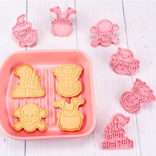 6Pcs Happy Halloween Cookie Mould Plastic Sugar Stamp Fondant Cake Mold Cartoon Biscuit Cookie Cutters Cookie Decorating Tools